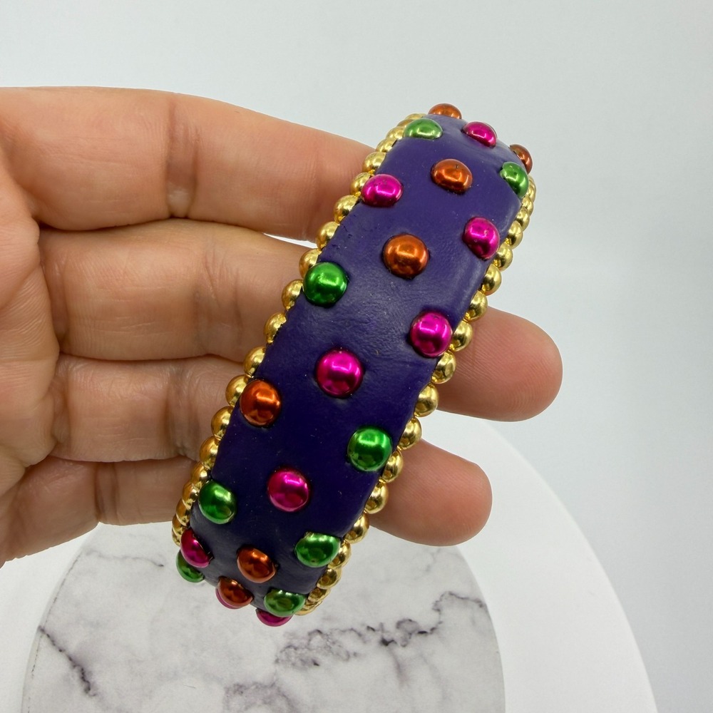 Vibrant Purple Chunky Studded Bracelet Boho Festival Stackable Layering Gift